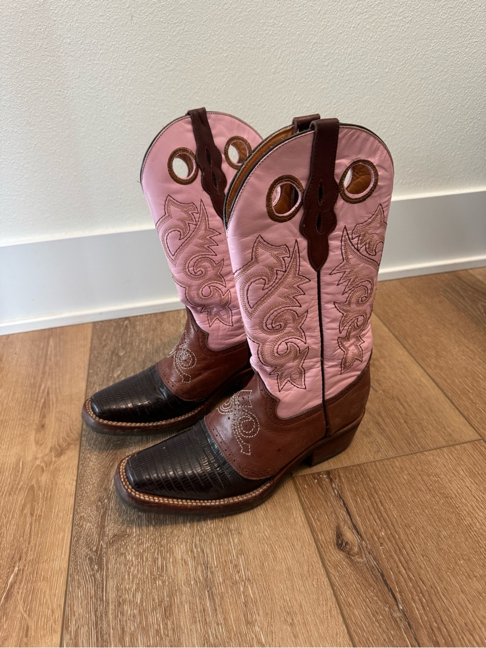 Ferrini Womens Size 7 B Pink Black Brown Leather Cowboy Western Boots